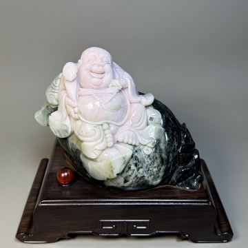 独山玉粉红色开心笑佛摆件